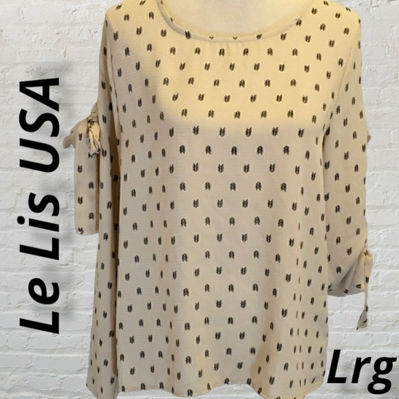 Le Lis Scoop Neck Loose Top Tan EUC Large USA Made Tie Up Sleeves - Picture 1 of 9